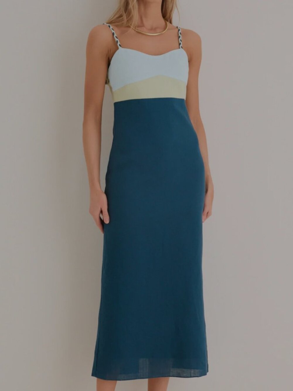 Hyacinth house ocean mist color block linen Hailey maxi dress